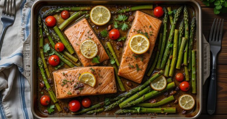Delicious Sheet-Pan Salmon with Asparagus and Cherry Tomatoes – Easy & Healthy Dinner Recipe