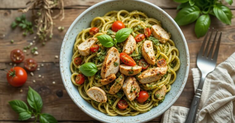 Healthy Chicken Pesto Pasta Recipe