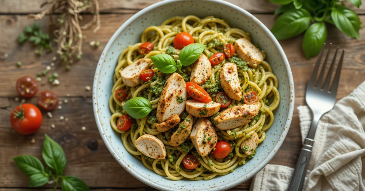 Healthy Chicken Pesto Pasta Recipe