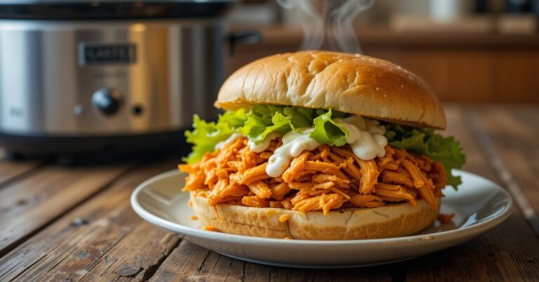 Easy Gluten Free Crock Pot Buffalo Chicken Sandwich Recipe - Slow Cooker Dinner